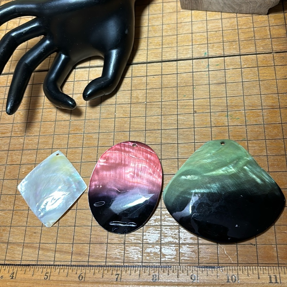 Mother of Pearl, Green and Metallic Rose Shell 3 Pendants for Handmade Necklaces